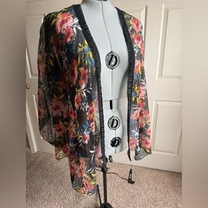 Lane Bryant Sheer Black Floral Kimono